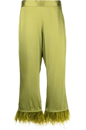 Paula Feather-trim wide-leg trousers