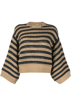 Brunello Cucinelli Striped crochet wool-blend jumper