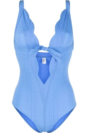 Lisa Marie Fernandez Scallop bow-detail seersucker swimsuit