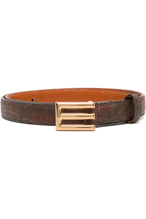 Etro Logo-buckle paisley leather belt