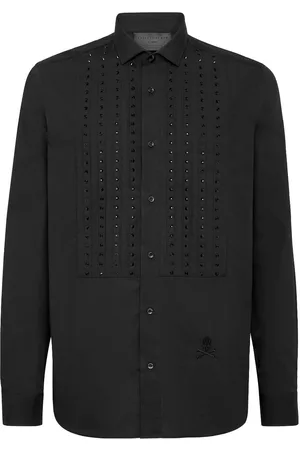 Philipp Plein Crystal-embellished panelled cotton shirt
