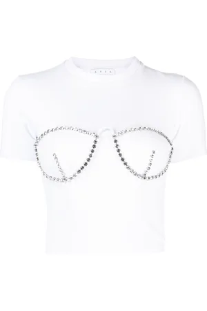 AREA Crystal-embellished cropped T-shirt