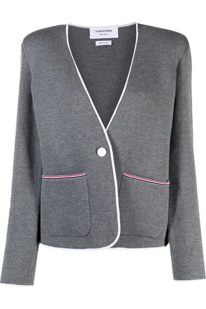 Thom Browne Contrasting-trim collarless jacket