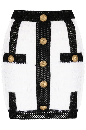 Balmain Button-embellished tweed miniskirt
