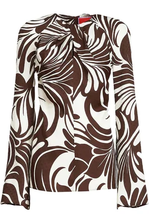 La DoubleJ Abstract-print knotted-neck blouse