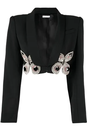 AREA Butterfly-embroidered cropped blazer