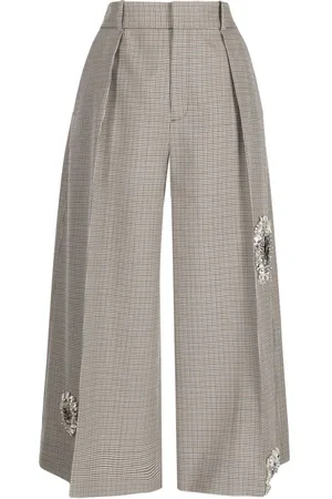 AREA Crystal-embellished wool cropped trousers