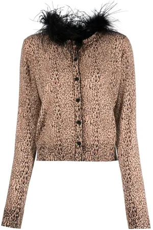 Twin-Set Leopard-print feather-detailing cardigan