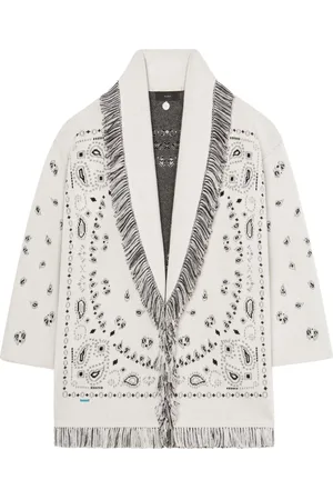 Alanui Bandana Jacquard fringed cashmere cardigan