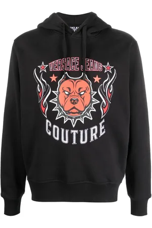 VERSACE Embroidered-logo cotton hoodie