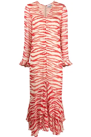 Ganni Tiger-print ruffled maxi dress