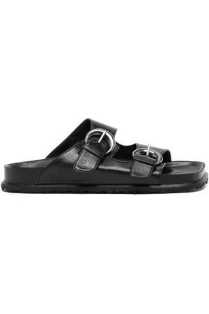 Marine Serre Logo-debossed buckle-strap leather sandals