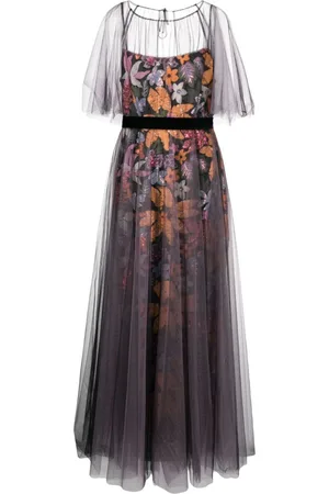 TALBOT RUNHOF Floral-embroidered floor-length dress