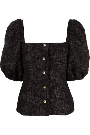 Ganni Floral-print jacquard fitted blouse
