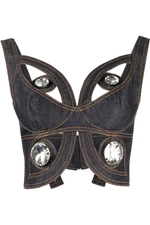 AREA Crystal-embellished cut-out crop top