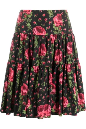 VALENTINO GARAVANI 1990 floral-print tiered skirt