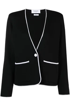 Thom Browne Contrasting-trim collarless jacket