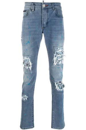 Philipp Plein Ripped-detail slim-cut jeans