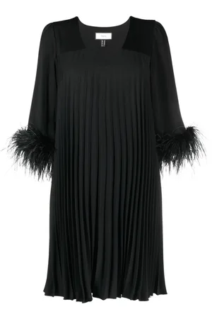 NISSA Feather-trim pleated dress
