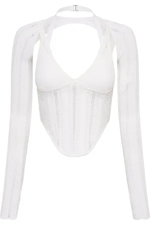 DION LEE Snakeskin-effect corset top