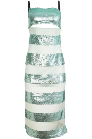 FLEUR DU MAL Sequin-stripe midi dress