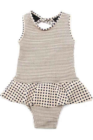 AMIR SLAMA Spot-print peplum swimsuit
