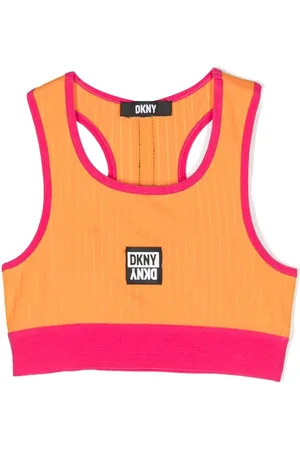 DKNY Pinstripe logo patch cropped undershirt