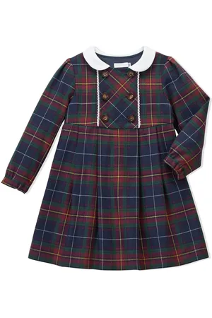 Miki House Double-breasted tartan-print dress