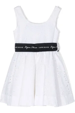 Lapin House Logo-tape broderie anglaise dress