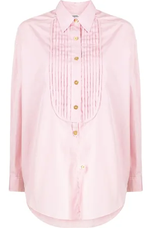 CHANEL 1990-2000s logo-button bib-collar shirt