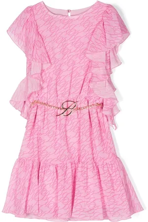 MISS BLUMARINE Logo-belt ruffle-detail dress