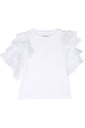 DOUUOD KIDS Ruffled-detail cotton T-shirt