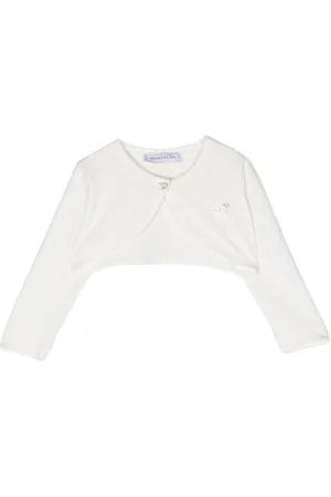 MONNALISA Rhinestone-logo cropped cardigan