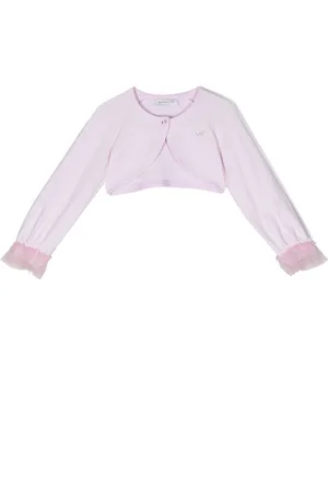 MONNALISA Cropped embellished tulle-cuff cardigan