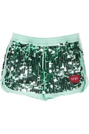 Nº21 Sequin-embellished logo shorts