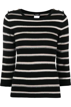 CHANEL 2010 CC-buttons striped cashmere jumper
