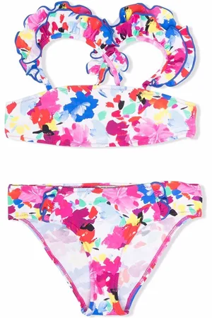 Il gufo Floral-paint print bikini set
