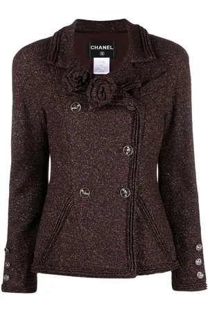 CHANEL 2008 metallic-knit double-breasted jacket