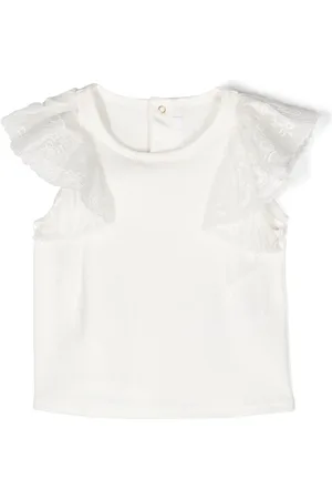 Chloé Floral-embroidered flutter-sleeve T-shirt