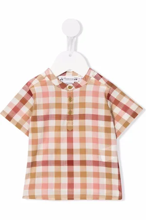 BONPOINT Gingham-print short-sleeved shirt