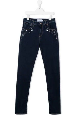 Philipp Plein TEEN crystal-embellished logo-print jeans