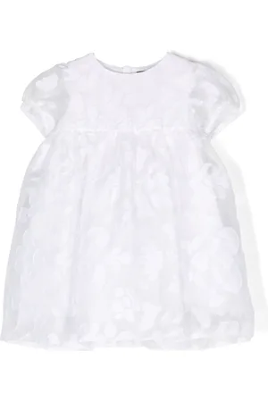 LITTLE BEAR Floral-embroidered flared dress