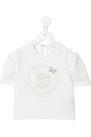 MONNALISA Slogan embroidered short-sleeve blouse