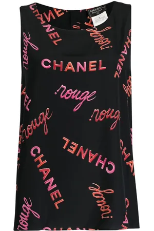 CHANEL 1996 logo-print sleeveless silk blouse