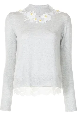 Onefifteen Floral- appliqué mock-neck knitted jumper