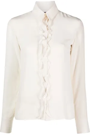 CHANEL 2000s frilled-detailing silk shirt