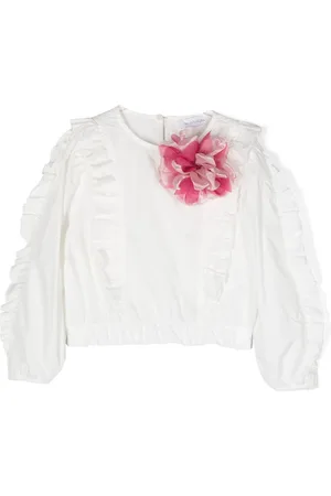 MONNALISA Flora-appliqué ruffled blouse