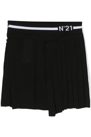Nº21 Intarsia-logo pleated skirt
