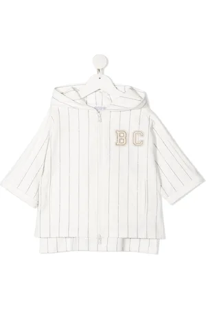 Brunello Cucinelli Logo-patch striped zip-up hoodie