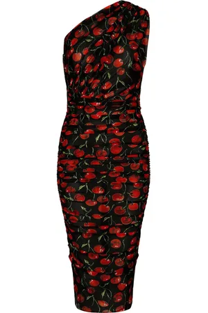 Dolce & Gabbana Cherry-print ruched midi dress
